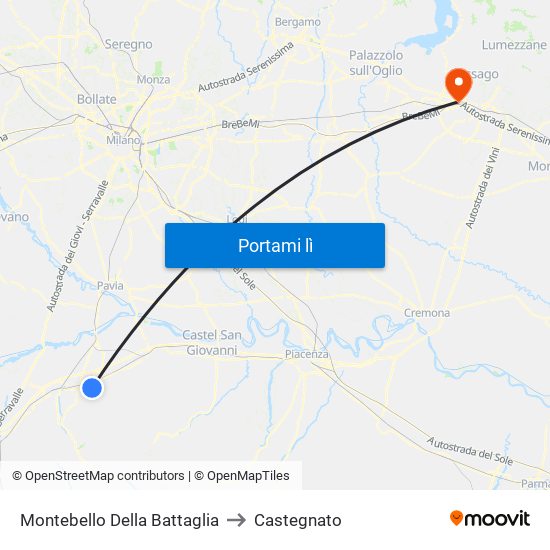 Montebello Della Battaglia to Castegnato map