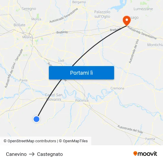Canevino to Castegnato map