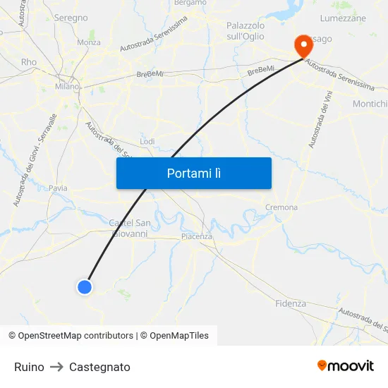 Ruino to Castegnato map