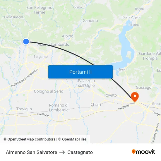 Almenno San Salvatore to Castegnato map