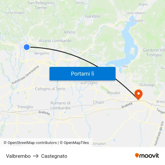 Valbrembo to Castegnato map