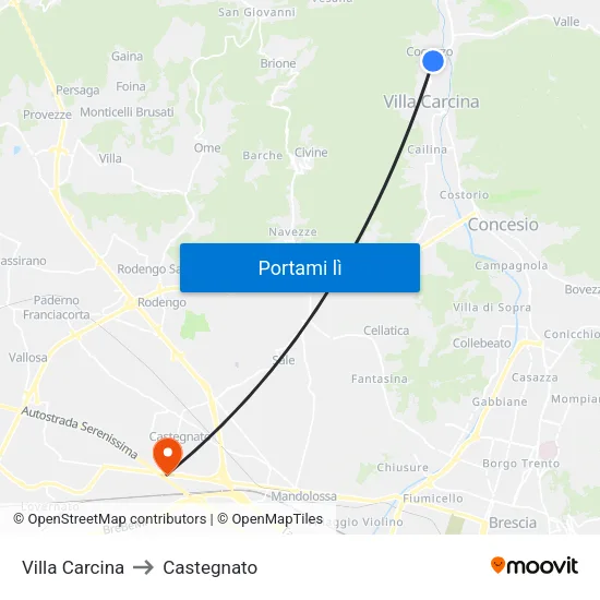 Villa Carcina to Castegnato map