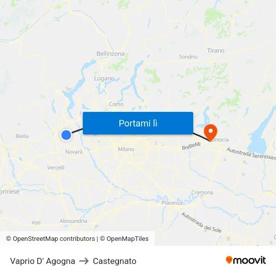 Vaprio D' Agogna to Castegnato map