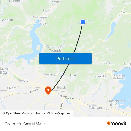Collio to Castel Mella map