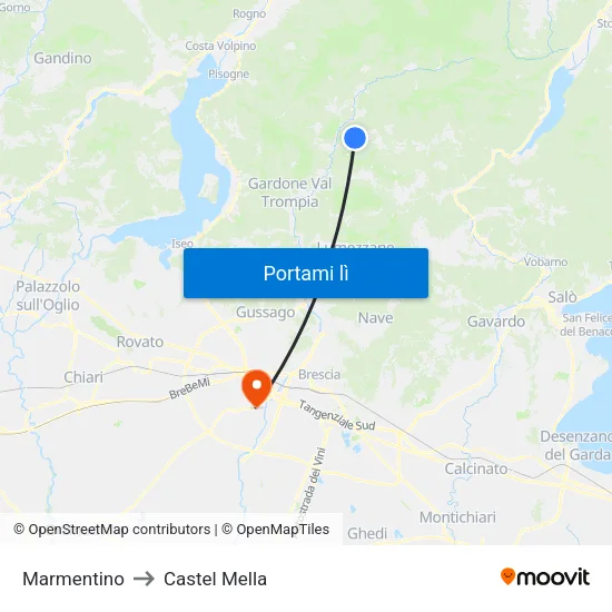 Marmentino to Castel Mella map