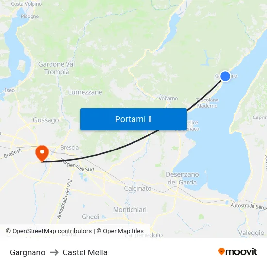 Gargnano to Castel Mella map