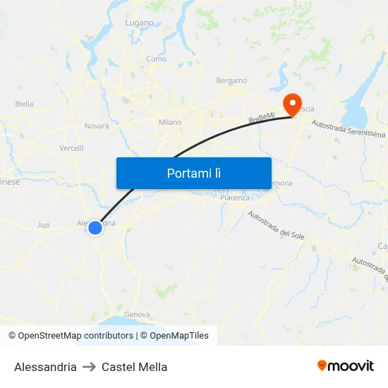 Alessandria to Castel Mella map