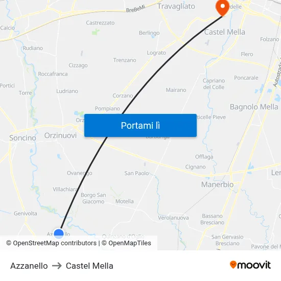 Azzanello to Castel Mella map