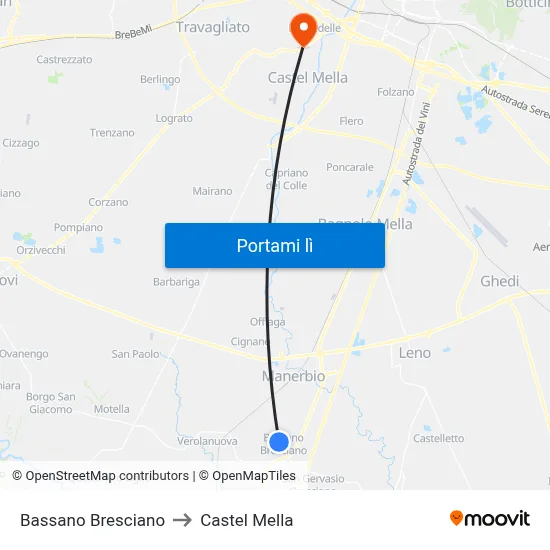 Bassano Bresciano to Castel Mella map