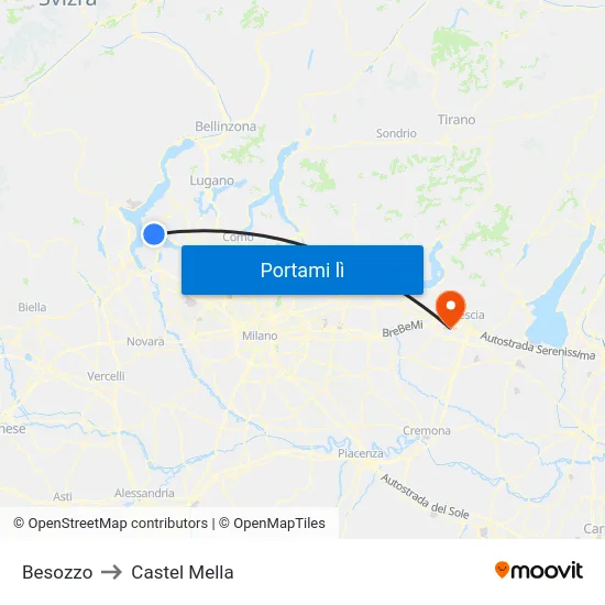 Besozzo to Castel Mella map