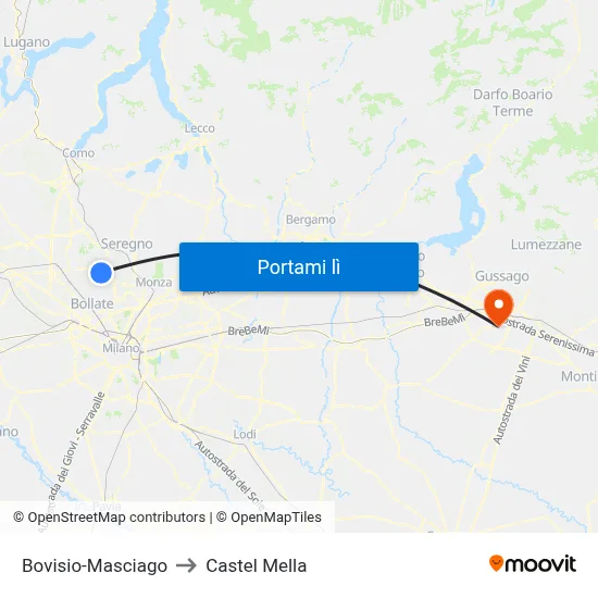 Bovisio-Masciago to Castel Mella map