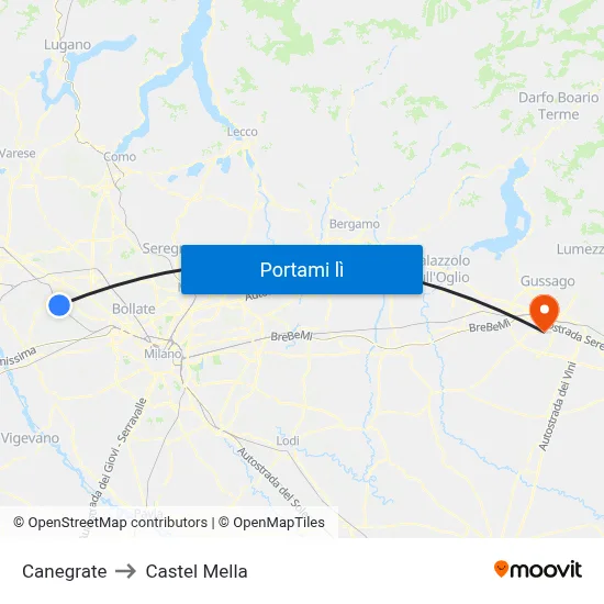 Canegrate to Castel Mella map