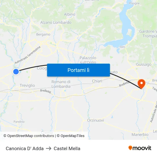 Canonica D' Adda to Castel Mella map