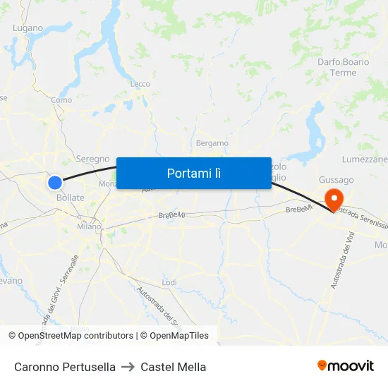Caronno Pertusella to Castel Mella map