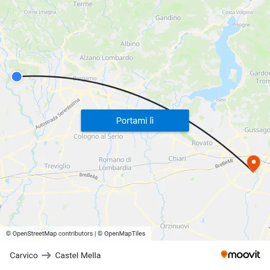 Carvico to Castel Mella map