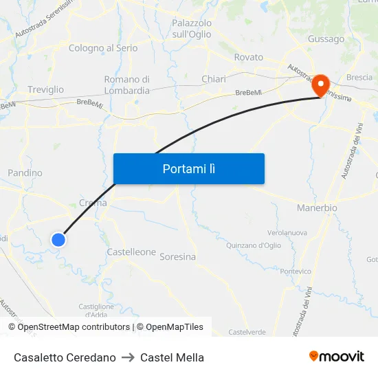 Casaletto Ceredano to Castel Mella map