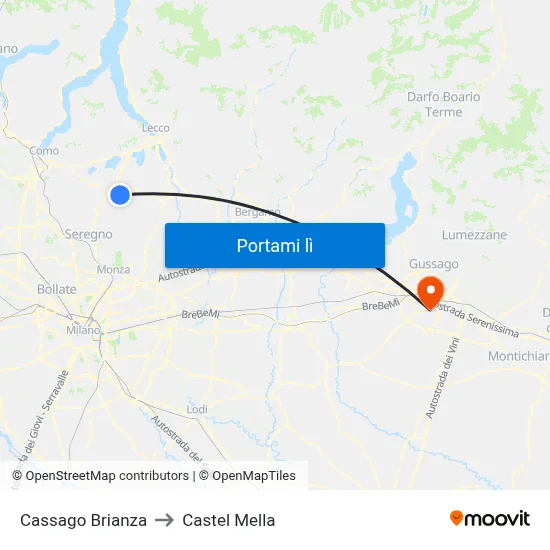 Cassago Brianza to Castel Mella map