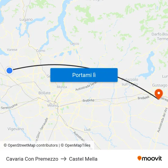 Cavaria Con Premezzo to Castel Mella map