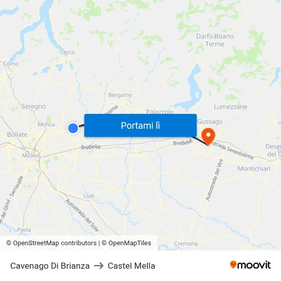 Cavenago Di Brianza to Castel Mella map