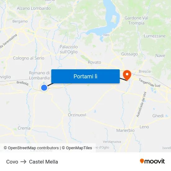 Covo to Castel Mella map