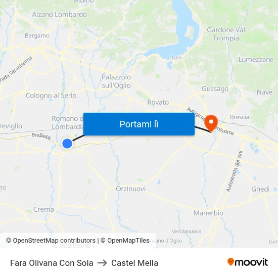 Fara Olivana Con Sola to Castel Mella map
