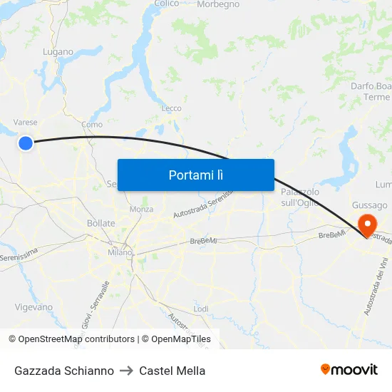 Gazzada Schianno to Castel Mella map