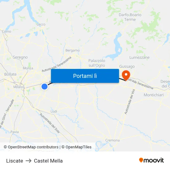 Liscate to Castel Mella map