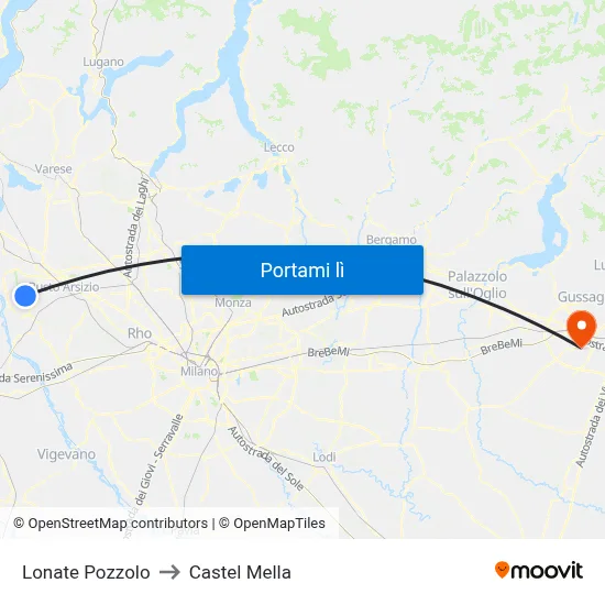 Lonate Pozzolo to Castel Mella map