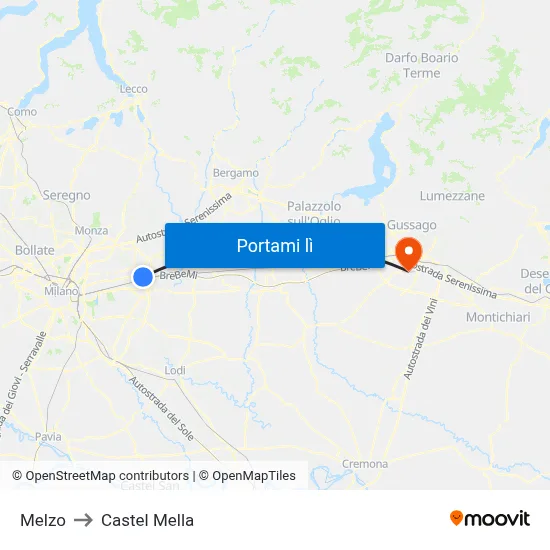 Melzo to Castel Mella map