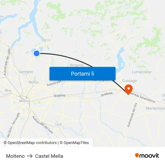 Molteno to Castel Mella map