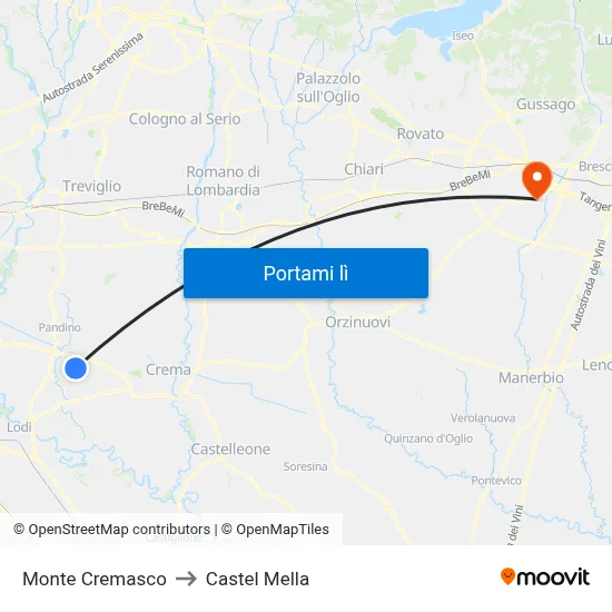 Monte Cremasco to Castel Mella map