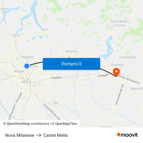 Nova Milanese to Castel Mella map