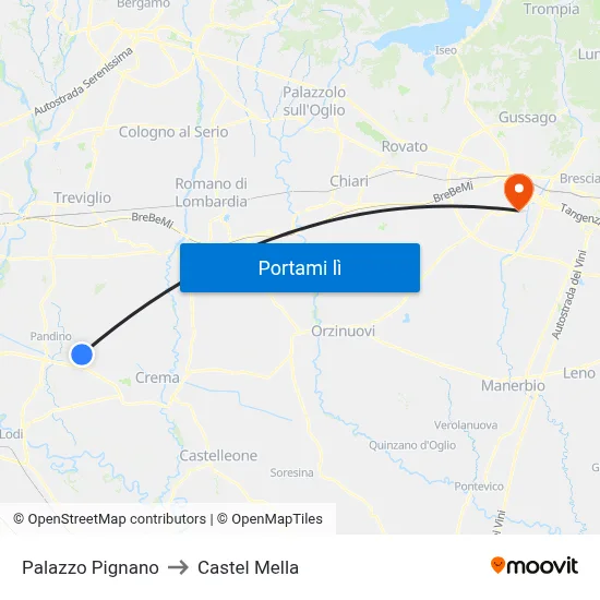 Palazzo Pignano to Castel Mella map