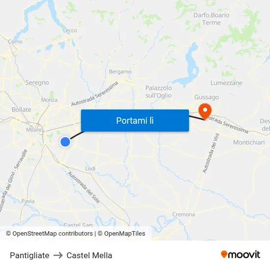 Pantigliate to Castel Mella map