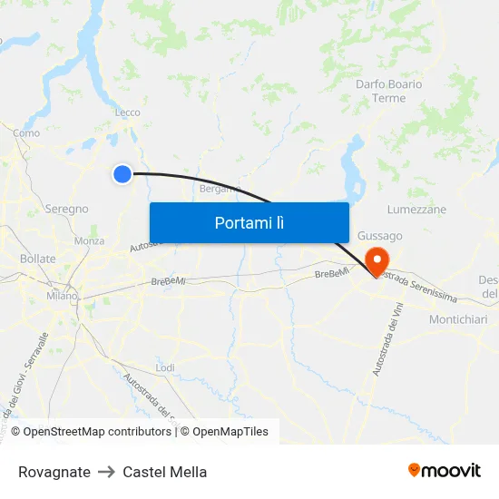 Rovagnate to Castel Mella map