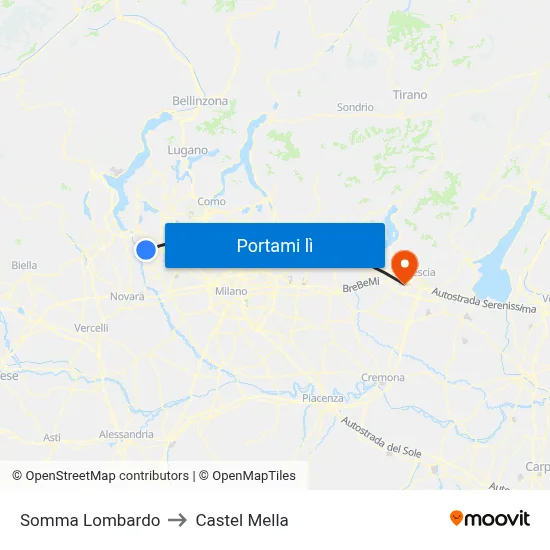 Somma Lombardo to Castel Mella map