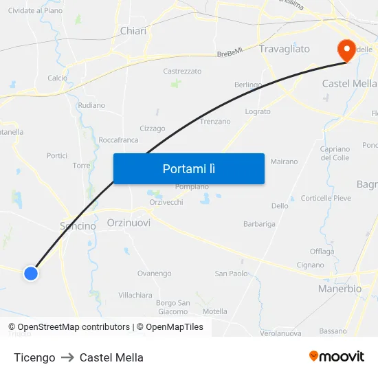 Ticengo to Castel Mella map