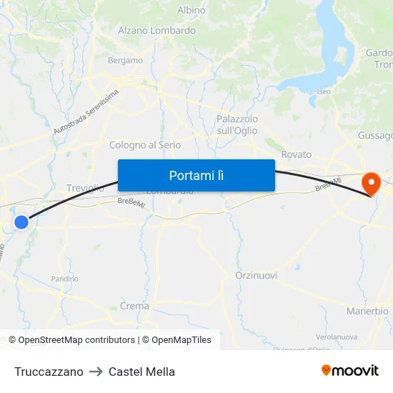 Truccazzano to Castel Mella map
