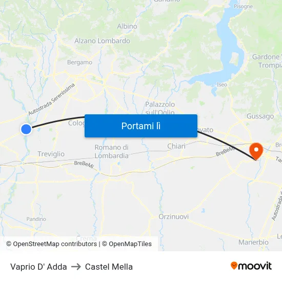 Vaprio D' Adda to Castel Mella map