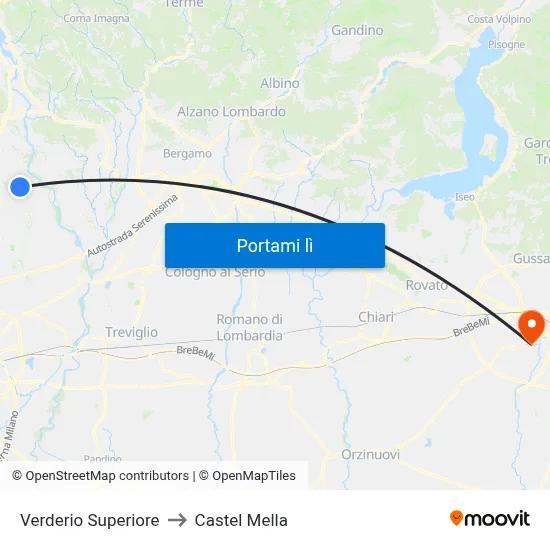 Verderio Superiore to Castel Mella map