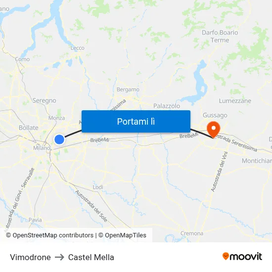 Vimodrone to Castel Mella map