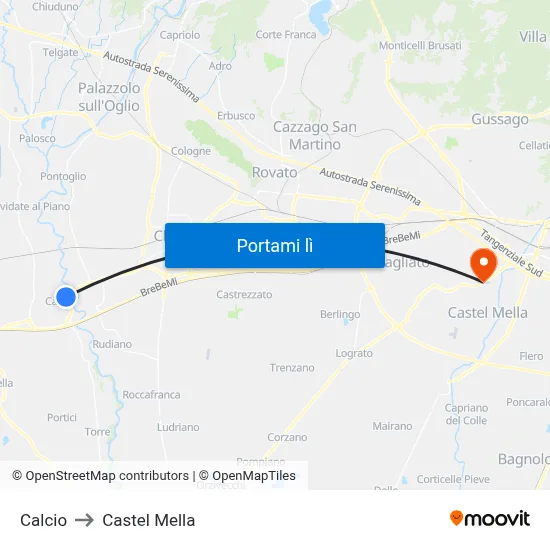 Calcio to Castel Mella map