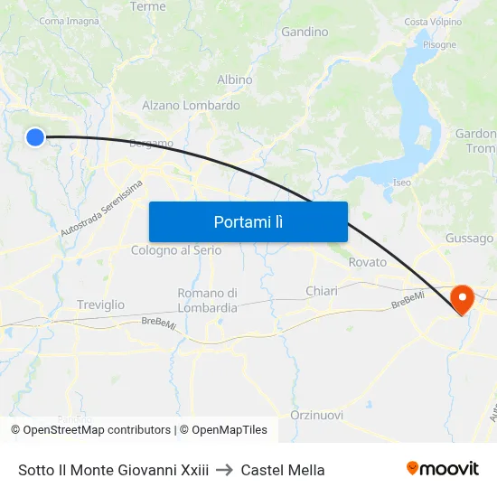 Sotto Il Monte Giovanni Xxiii to Castel Mella map