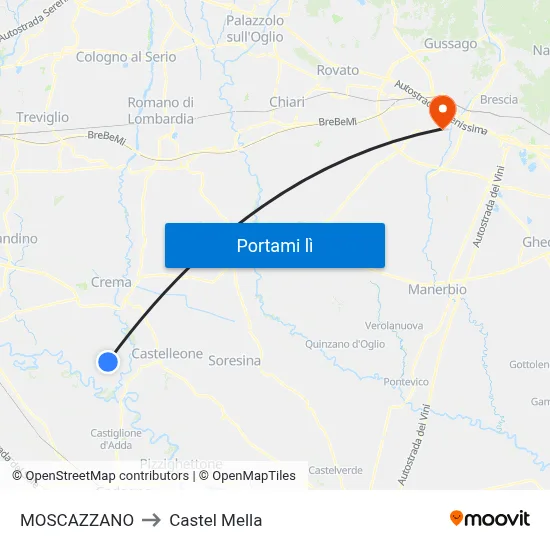 MOSCAZZANO to Castel Mella map