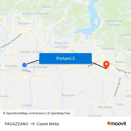 PAGAZZANO to Castel Mella map