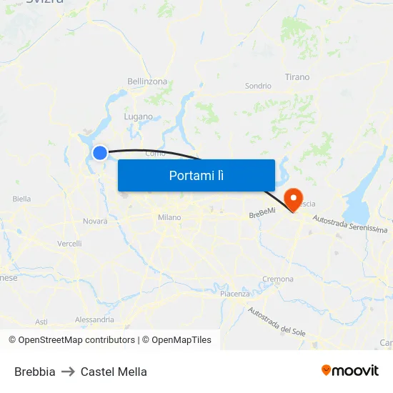 Brebbia to Castel Mella map