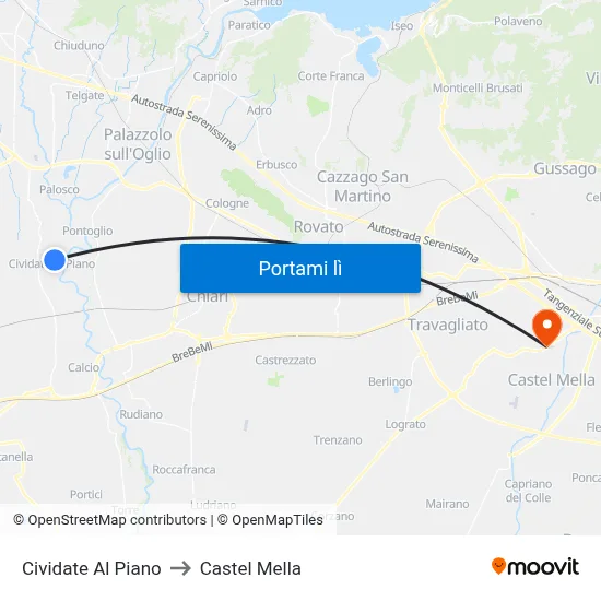 Cividate Al Piano to Castel Mella map