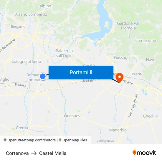 Cortenova to Castel Mella map