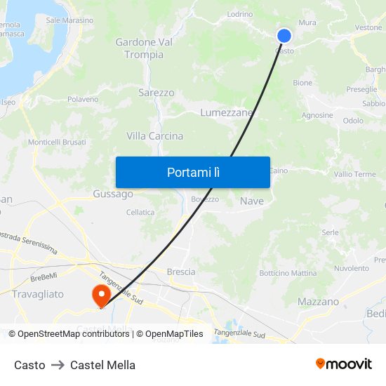 Casto to Castel Mella map