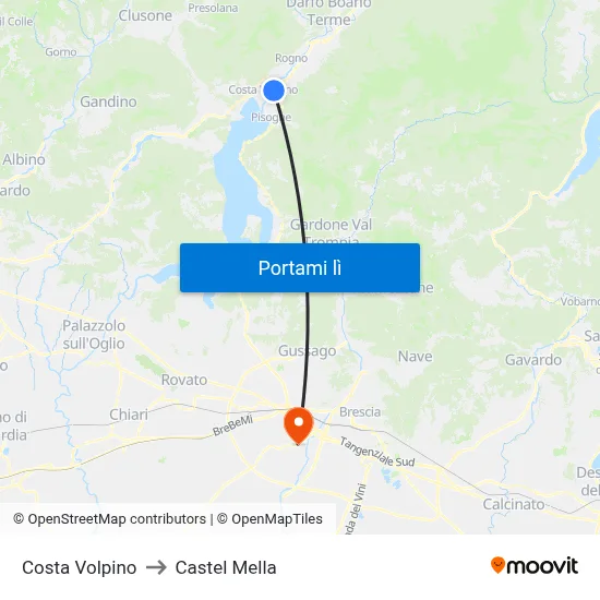 Costa Volpino to Castel Mella map